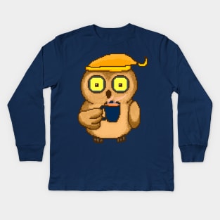 Night owl with a mug Kids Long Sleeve T-Shirt